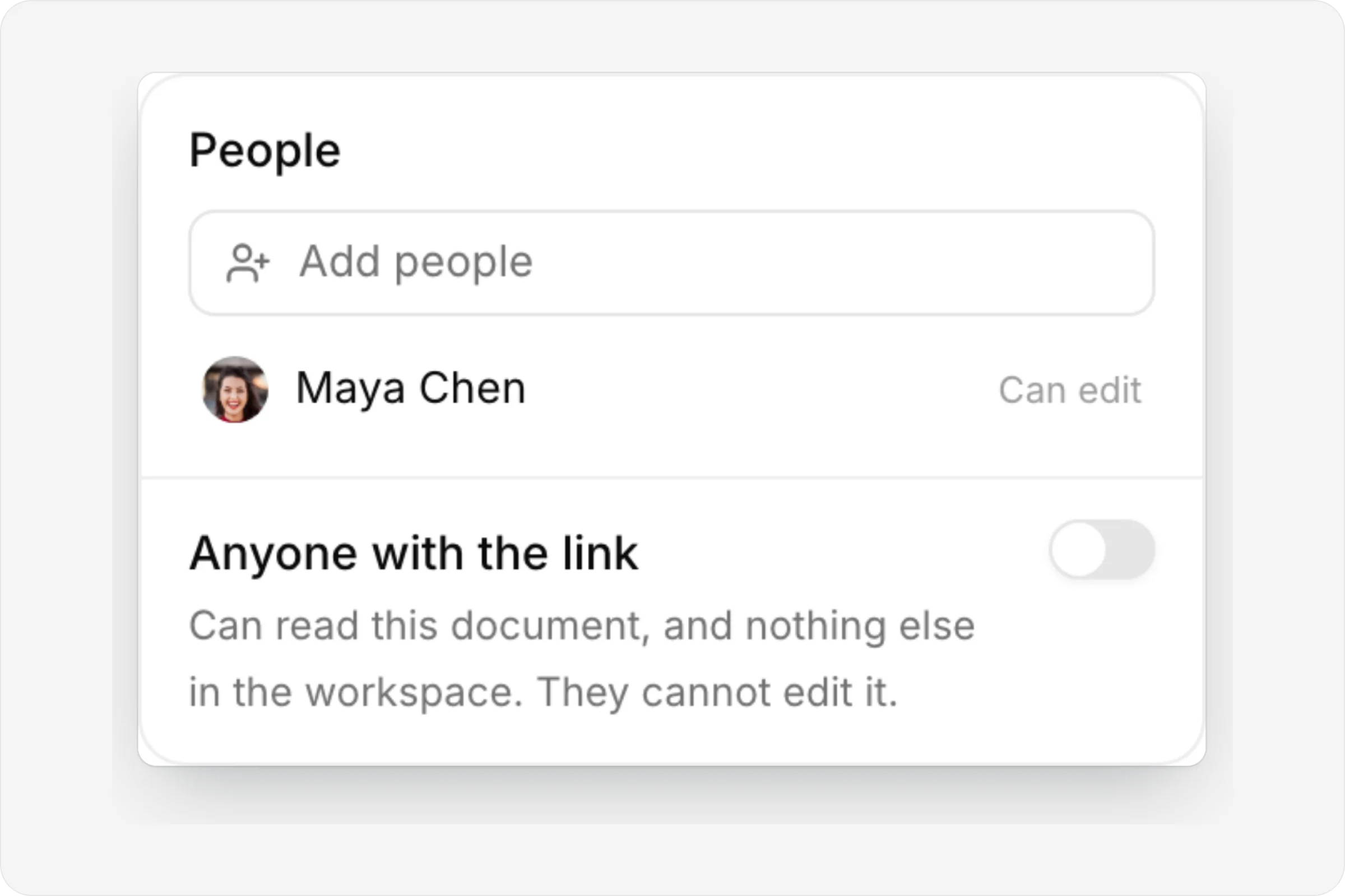 The share menu for a private page