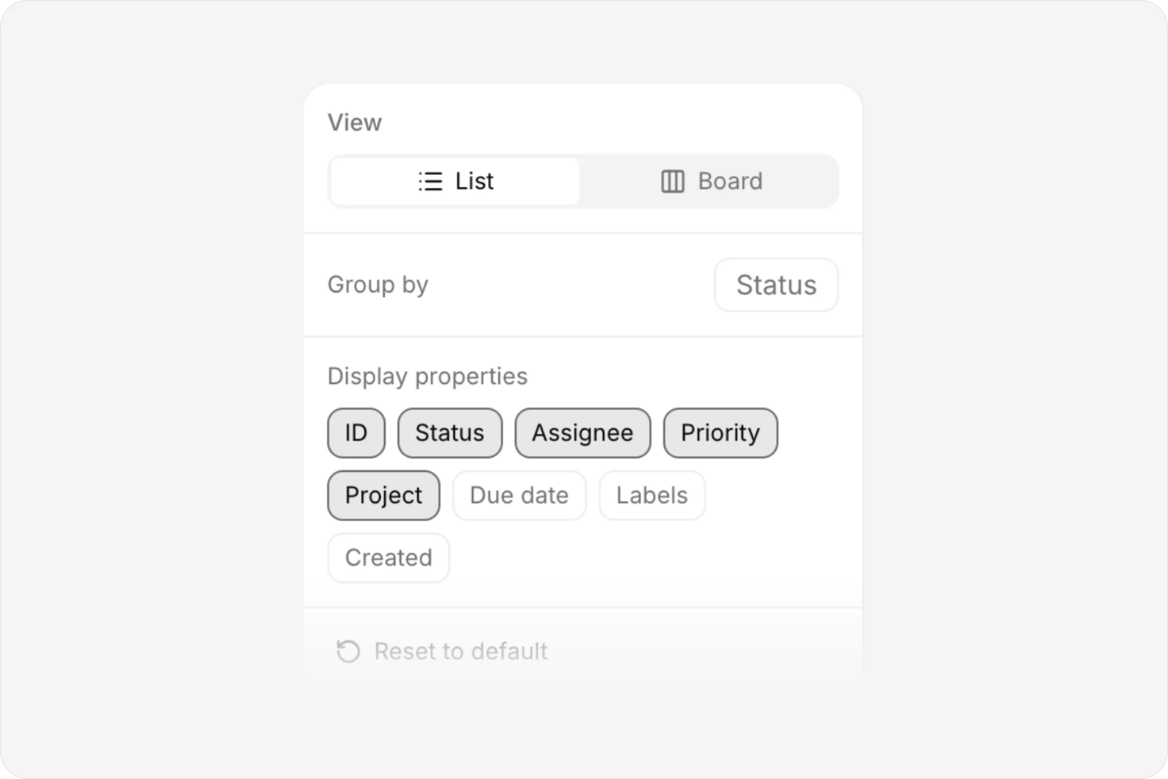The display settings menu