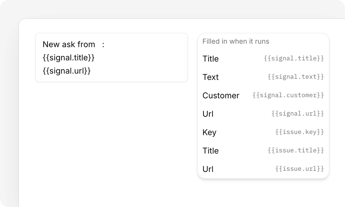 A message with the customer variable dropped in from the list of variables