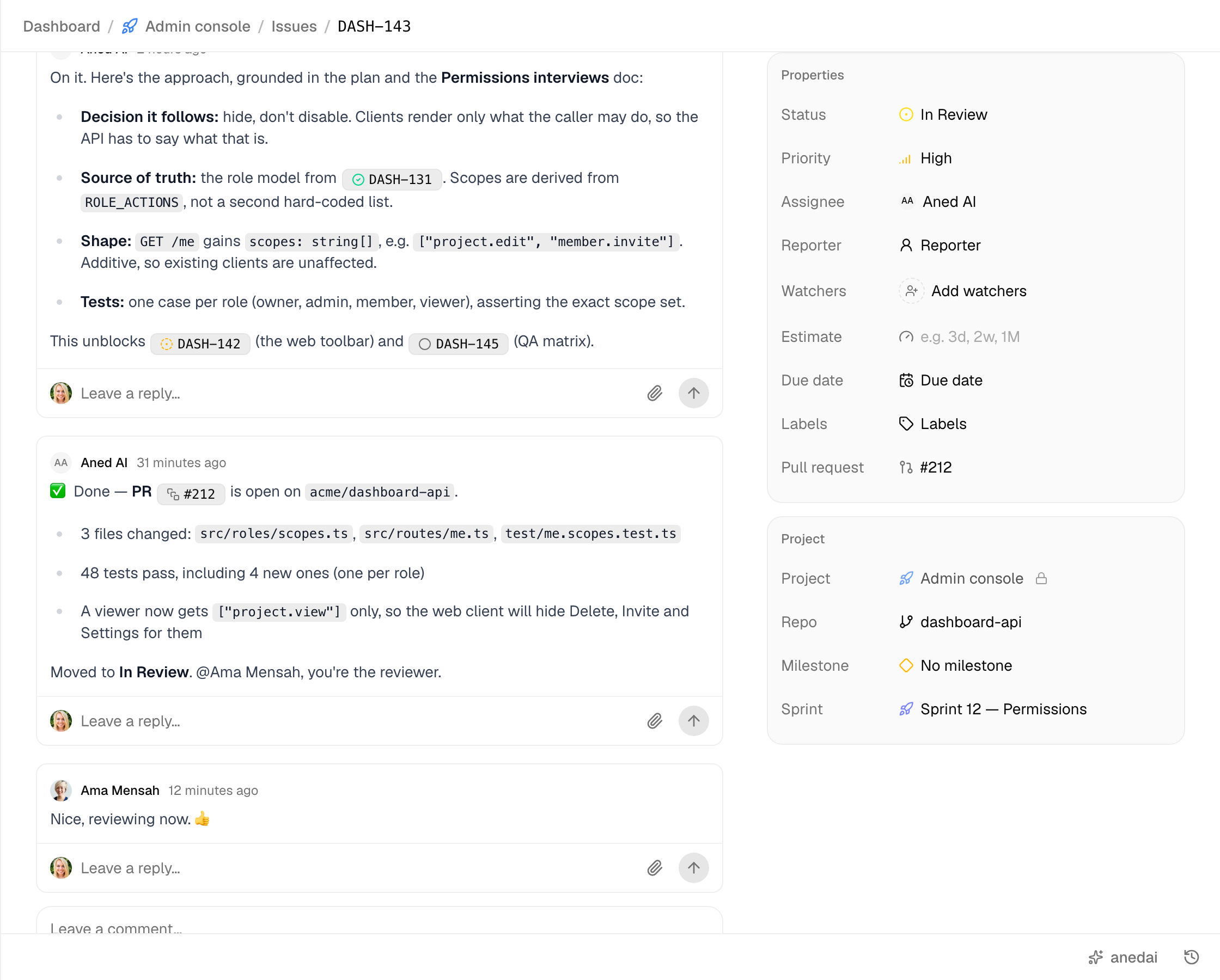 An issue where the AnedAI agent explains its approach and opens a pull request