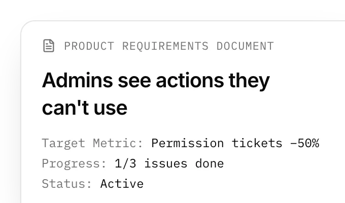 A product requirements document generated from the plan, with its progress and status updating as issues are done.